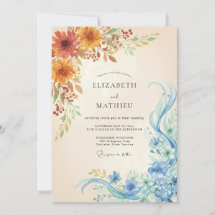 Invitation Mariage Aquarelle Artistique Ambre Sarcelle