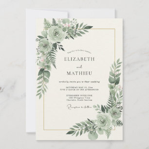 Invitation Mariage aquarelle au feuillage céladon