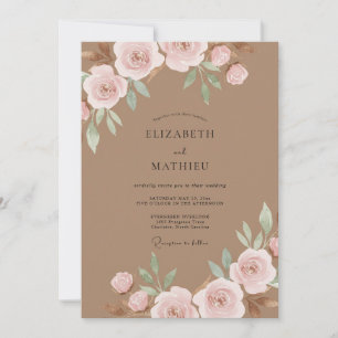 Invitation Mariage aquarelle au rose taupe