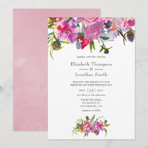Invitation Mariage aquarelle aux pivoines roses vintage