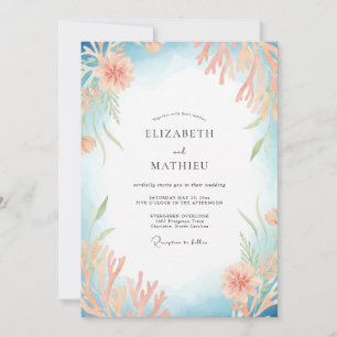 Invitation Mariage Aquarelle Azur Abricot Eucalyptus