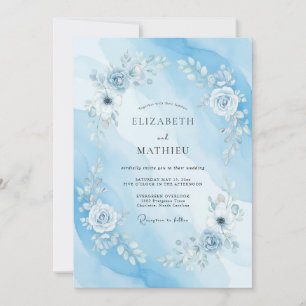 Invitation Mariage Aquarelle Bleu Céleste Sérénité
