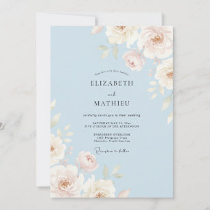 Invitation Mariage Aquarelle Bleu Ciel Élégant