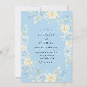 Invitation Mariage Aquarelle Bleu Ciel Fantaisiste