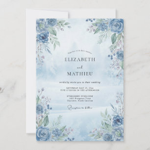 Invitation Mariage Aquarelle Bleu Ciel Tranquille
