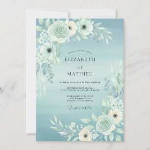 Invitation Mariage Aquarelle Bleu Clair Sérène