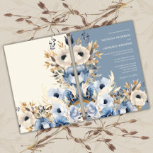 Mariage Aquarelle Bleu Poussiéreux Romantique