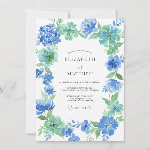Invitation Mariage aquarelle bleuet et menthe