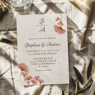 Invitation Mariage aquarelle Boho Terracotta & monogramme 