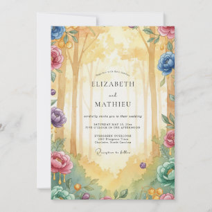 Invitation Mariage Aquarelle Bois Doré