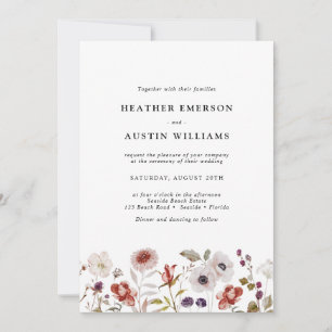 Invitation Mariage aquarelle bordeaux aux nuances florales ro