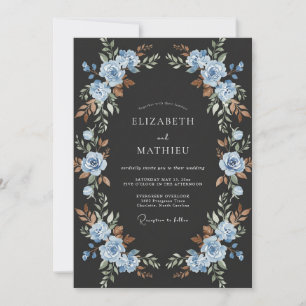 Invitation Mariage Aquarelle Botanique Bleu Acier
