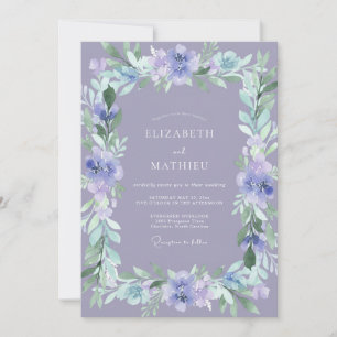 Invitation Mariage Aquarelle Botanique Bleu Lavande