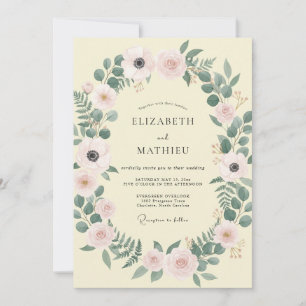 Invitation Mariage Aquarelle Botanique Jaune Pâle