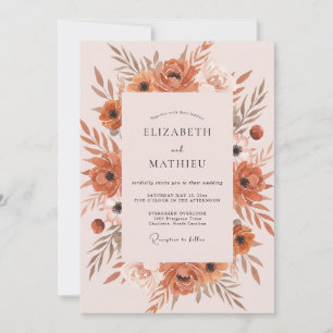 Invitation Mariage Aquarelle Botanique Orange Brûlé