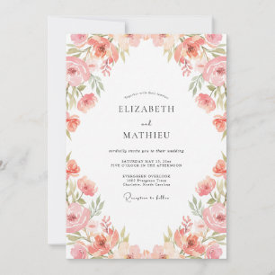 Invitation Mariage aquarelle botanique Rose Pêche