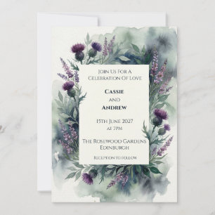 Invitation Mariage Aquarelle Chardon Violet Bruyère Maussade
