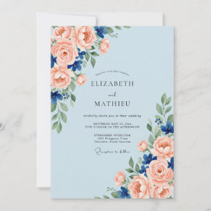 Invitation Mariage aquarelle corail azur