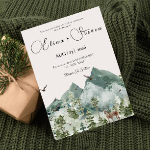 Invitation Mariage aquarelle de la forêt de montagne rustique