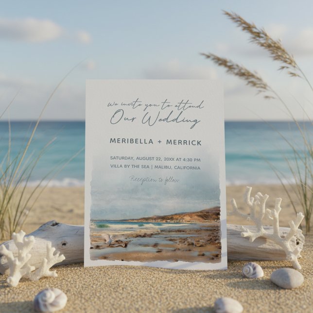 Invitation Mariage aquarelle de Malibu | Oiseaux de plage cal (Créateur téléchargé)