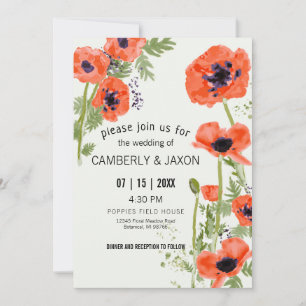 Invitation Mariage Aquarelle de Pavots Rouges Orange Capriceu