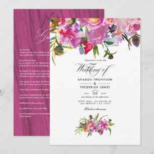 Invitation Mariage aquarelle de pivoines roses rustiques vint