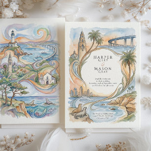Invitation Mariage aquarelle des monuments côtiers de San Die