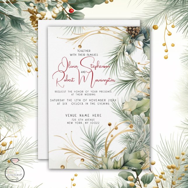 Invitation Mariage | Aquarelle d'hiver Botanique (Créateur téléchargé)