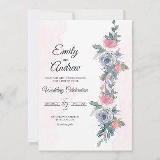 Invitation Mariage aquarelle élégant à la vigne rose poussiér