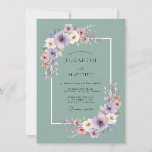 Invitation Mariage Aquarelle Fantaisiste Vert Sauge