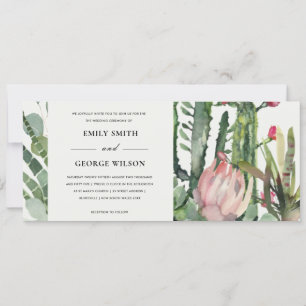 INVITATION MARIAGE AQUARELLE FAUNE CACTUS FLEURS ROSES BOHO