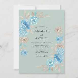 Invitation Mariage aquarelle Fleur Bleu Ciel