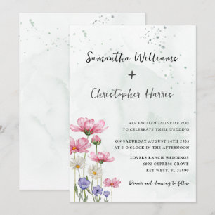 Invitation Mariage aquarelle Fleur sauvage Bohème Chic 