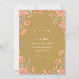 Invitation Mariage Aquarelle Fleurie Moutarde Pêche