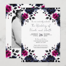 Mariage aquarelle floral rose et bleu magenta