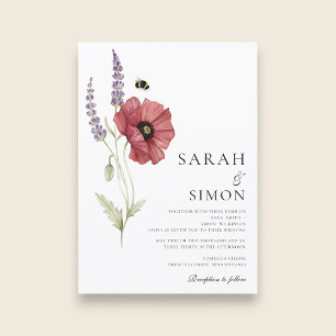 Invitation Mariage aquarelle florale abeille lavande coquelic