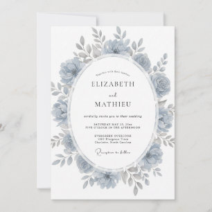 Invitation Mariage aquarelle florale bleu ardoise