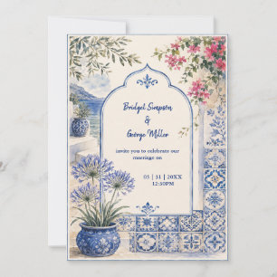 Invitation Mariage aquarelle florale de Santorin Carrelage Bl