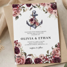 Mariage aquarelle florale et ancre nautique