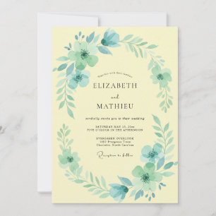Invitation Mariage Aquarelle Florale Jaune Aqua