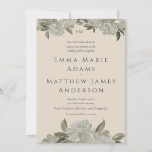 Invitation Mariage aquarelle florale vert foncé fantaisiste