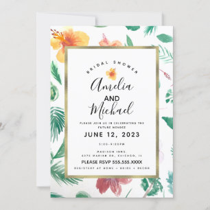 Invitation Mariage aquarelle jaune hibiscus et verdure