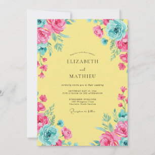 Invitation Mariage aquarelle jaune magenta