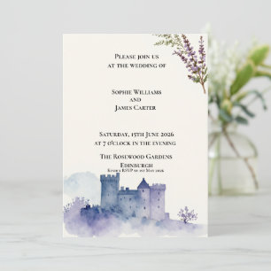 Invitation Mariage aquarelle lavande Château Écossais