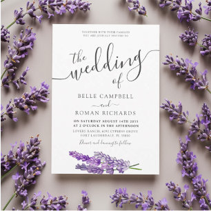 Invitation Mariage aquarelle lavande violet moderne 
