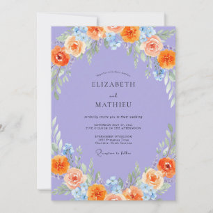 Invitation Mariage aquarelle lilas orange