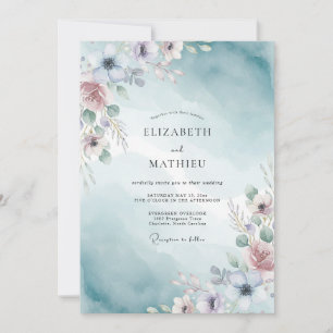 Invitation Mariage aquarelle lumineux sarcelle
