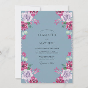 Invitation Mariage aquarelle magenta ardoise