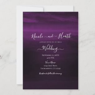 Invitation Mariage Aquarelle Moderne Violet Prune Mélancoliqu