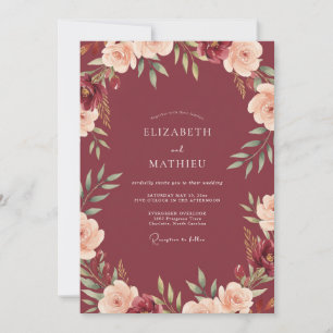 Invitation Mariage aquarelle pêche et Bourgogne